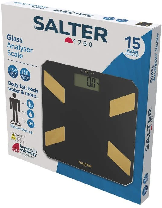 Salter SA00601BGCFEU12 stiklinės kūno analizės svarstyklės, juodos