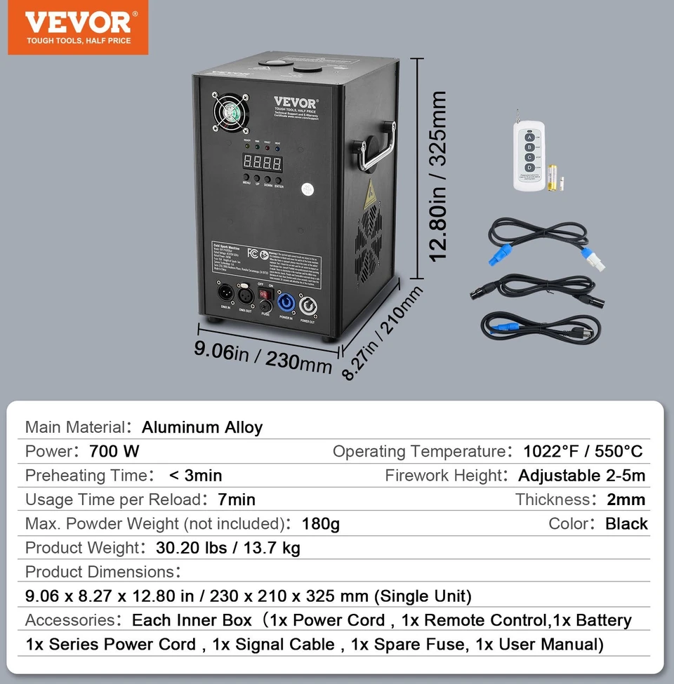 VEVOR Šalto žiežirbų fejerverkų mašina x2 700W 2-5m renginiams