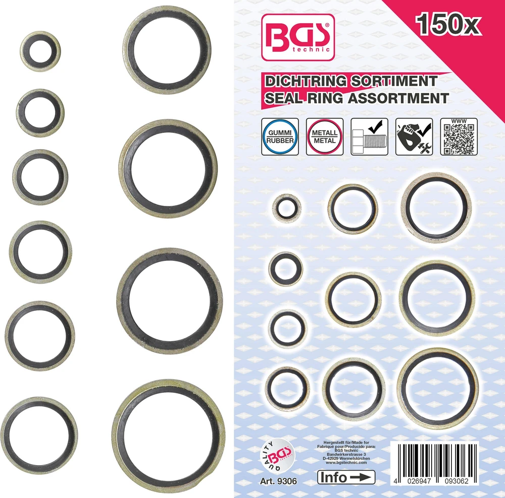 SANDARINIMO ŽIEDŲ RINKINYS | METALINIAI | SU GUMINE SANDARINIMO BRIAUNELE | 150 VNT. (9306)