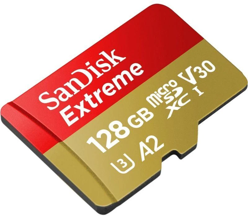 „SANDISK Extreme Micro SDXC 128GB“ veiksmo kameroms ir dronams + SD adapteris + 1 metų „RescuePRO Deluxe“ garantija iki 190 MB/s ir 90 MB/s skaitymo / rašymo greičių, A2, C10, V30, UHS-I, U3.