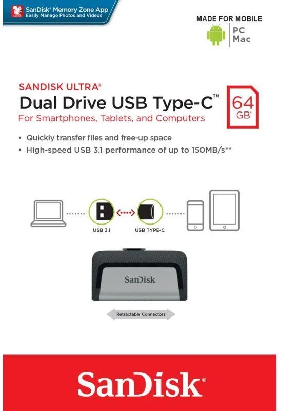 „SanDisk“ SDDDC2-064G-G46 atmintukas (64 GB; USB 3.1, USB-C; juodas)
