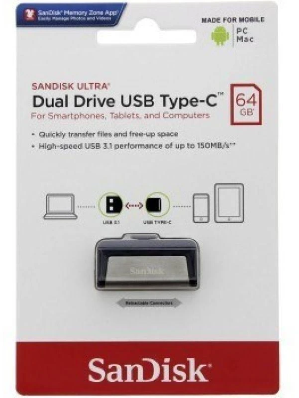 „SanDisk Ultra Dual Drive“ USB tipo C „Flash Drive“ 64 GB