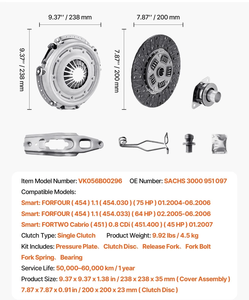 VEVOR OEM sankabos komplektas Smart automobiliams