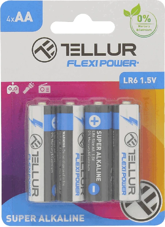 Šarminių baterijų rinkinys AA LR6 Tellur Flexi Power, 1,5 V, 4 vnt