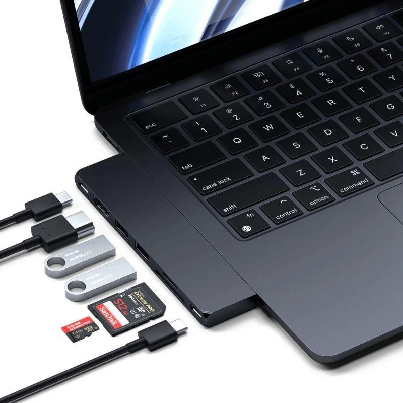 Adapteris ŠAKA 7in1 2 x USB C Satechi Pro HUB Slim ST-HUCPHSD MacBook vidurnakčio spalvos
