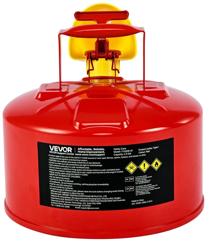 VEVOR Raudonas 9.5 L benzino kanistras