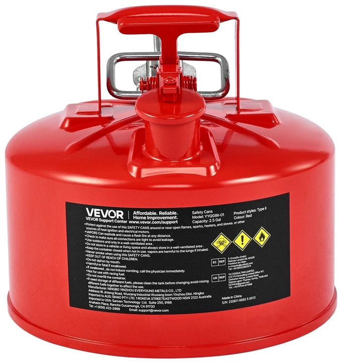 VEVOR Raudona 9,5 L talpos saugos kuro kanistras