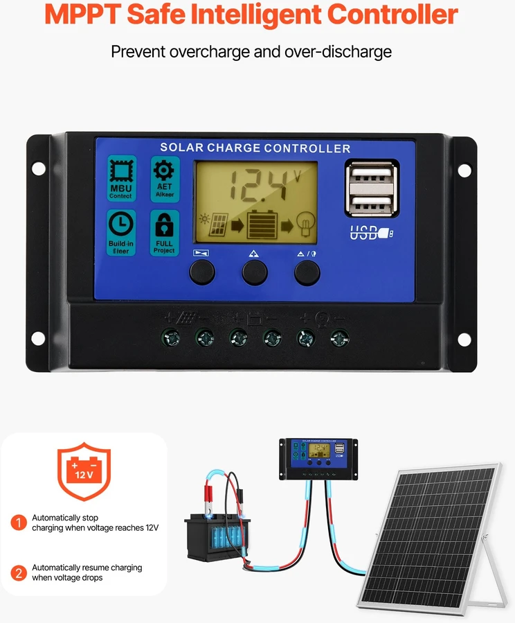 VEVOR 25W 12V saulės baterijos įkroviklis
