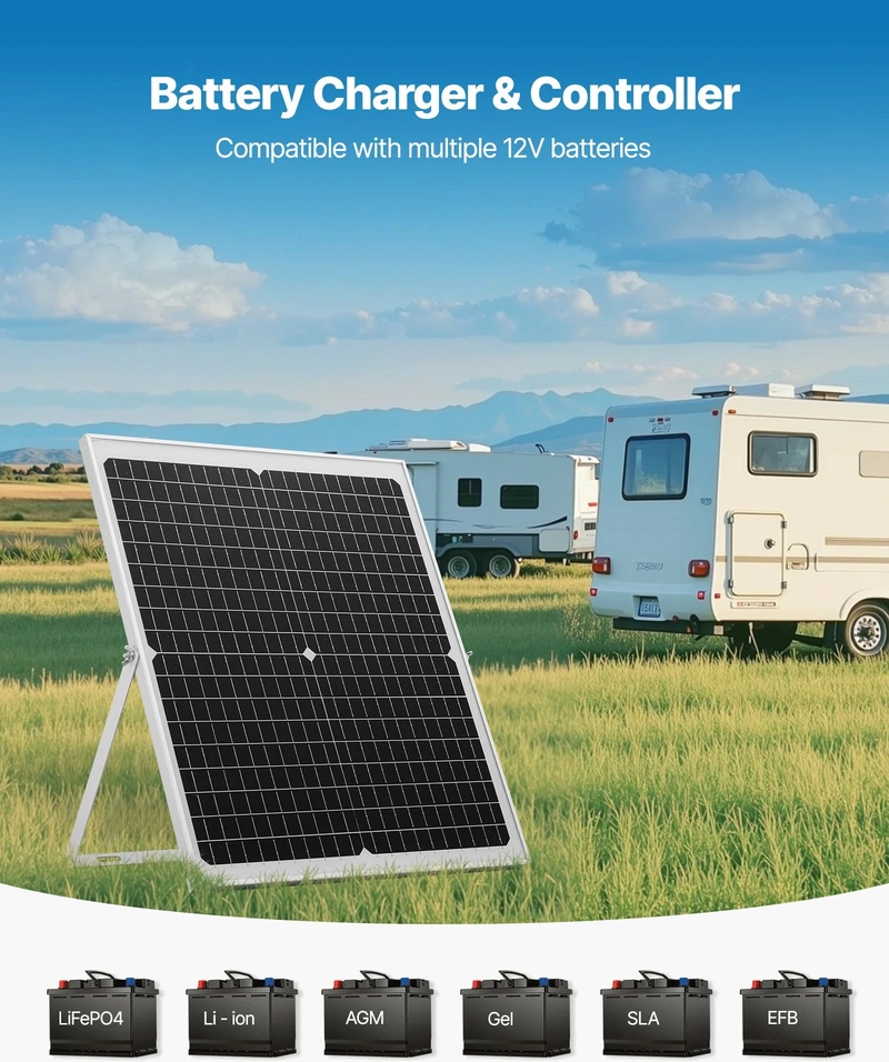 VEVOR 12V saulės baterijų įkroviklis 30W