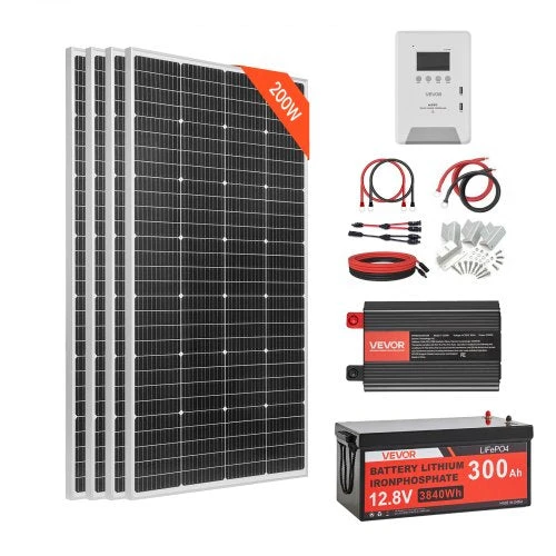Saulės elektrinės komplektas VEVOR 800W 12V, 300Ah LiFePO₄