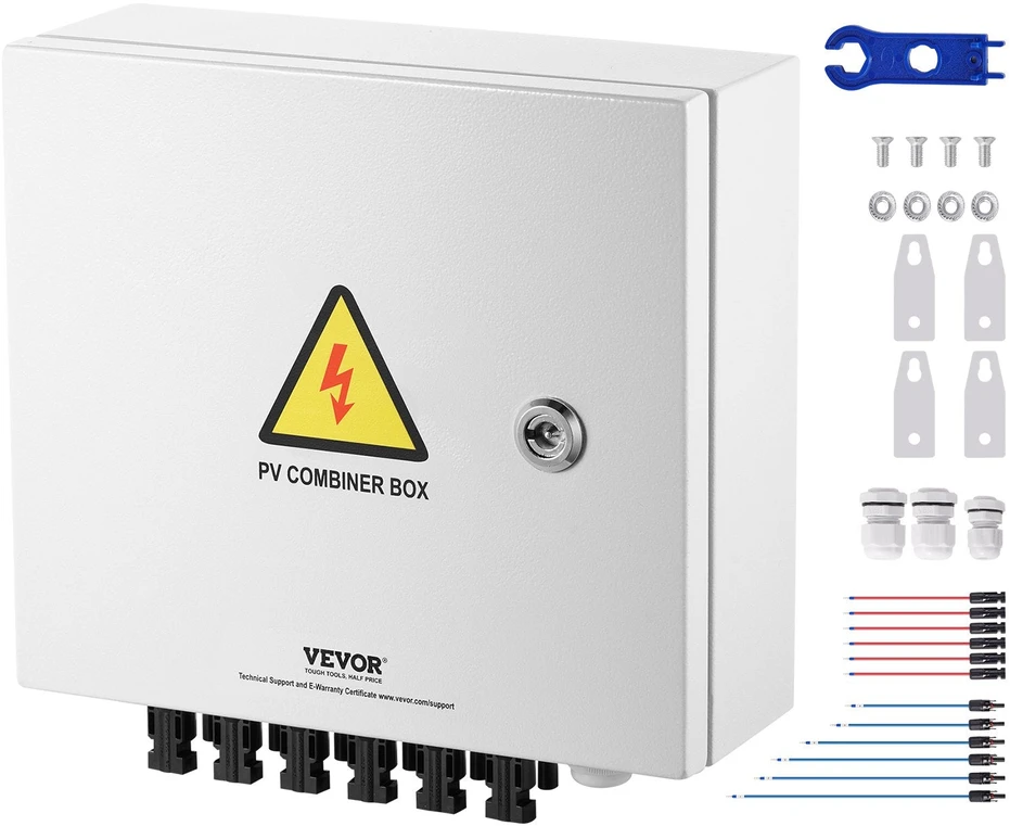VEVOR Saulės PV skirstymo dėžė 6 linijų, 10A IP65