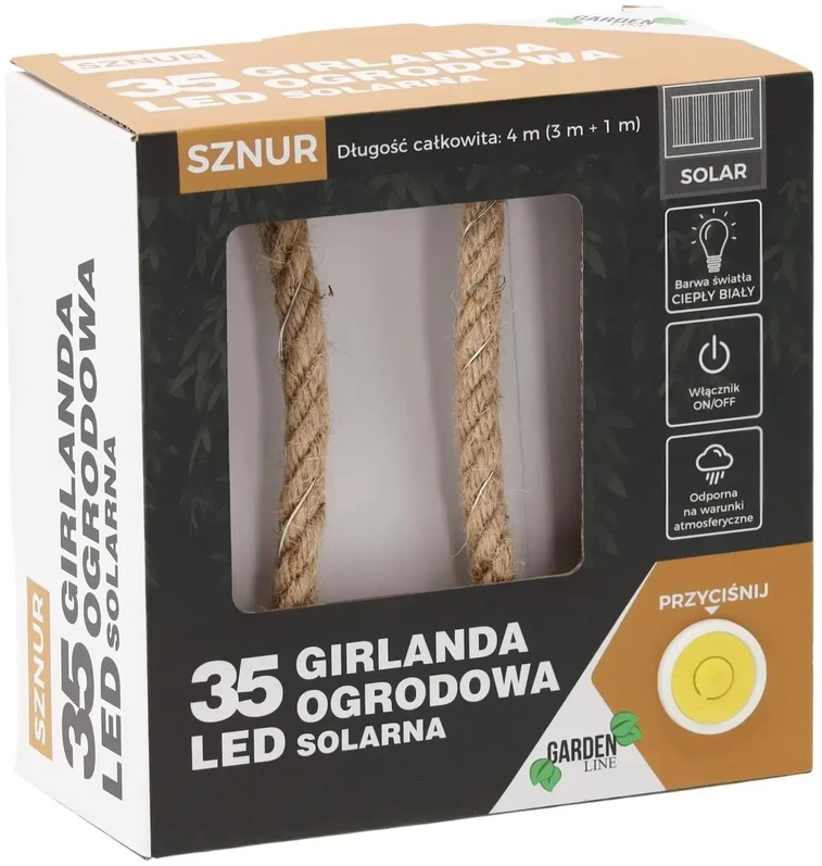 Saulės energija maitinama LED girlianda, 35 LED, 4 m, šilta balta