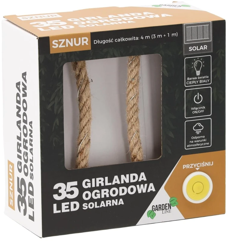 Saulės energija maitinama LED girlianda, 35 LED, 4 m, šilta balta