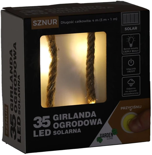 Saulės energija maitinama LED girlianda, 35 LED, 4 m, šilta balta