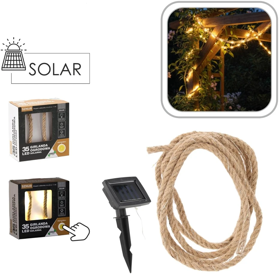 Saulės energija maitinama LED girlianda, 35 LED, 4 m, šilta balta