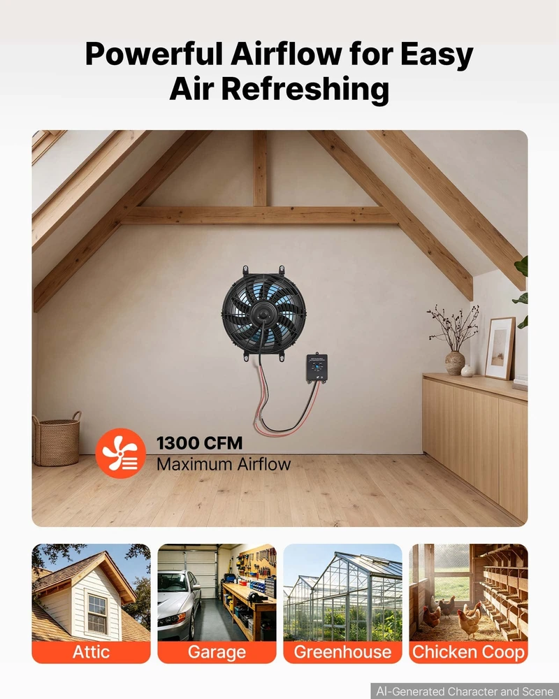 Saulės energija varomas palėpės ventiliatorius VEVOR JBSF-320D, 1300 CFM