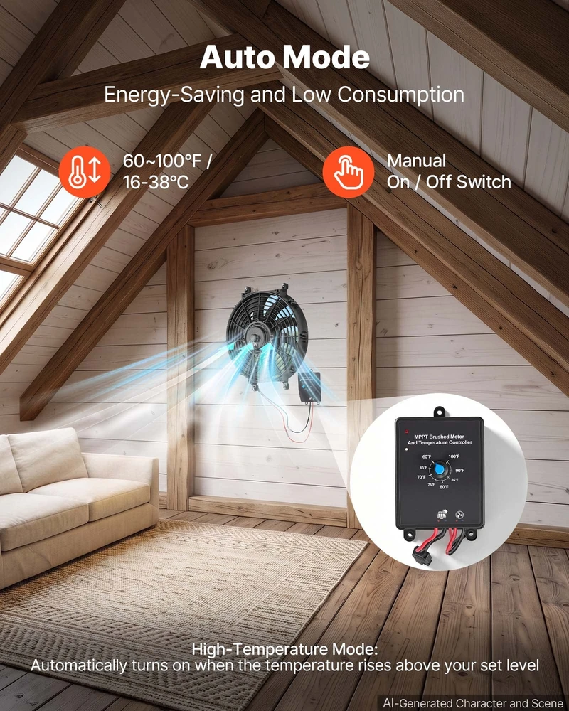 Saulės energija varomas palėpės ventiliatorius VEVOR JBSF-320D, 1300 CFM
