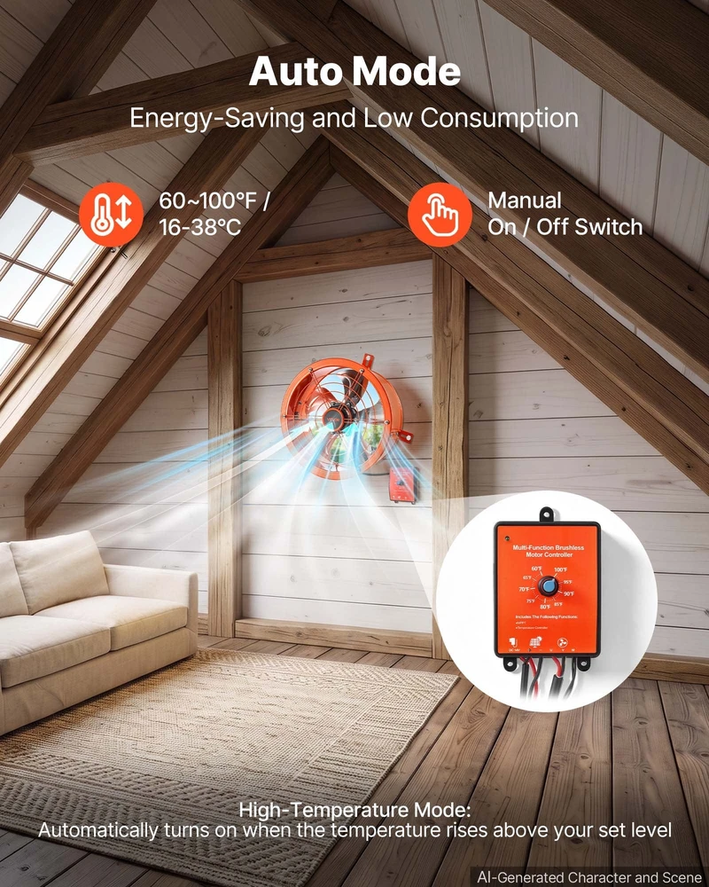 Saulės energija varomas ventiliatorius VEVOR JBSF-320C, 1529 m³/h