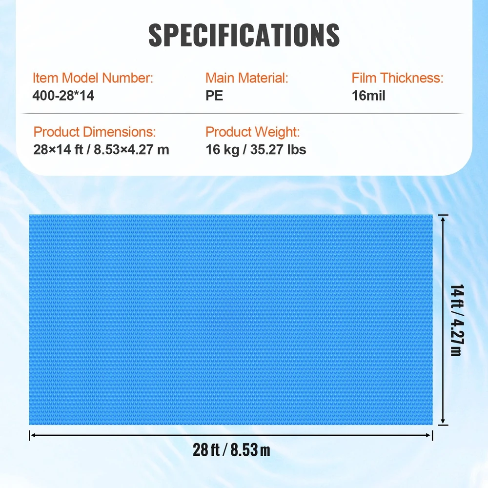 VEVOR Saulės baseino uždangalas 8,53 x 4,27 m