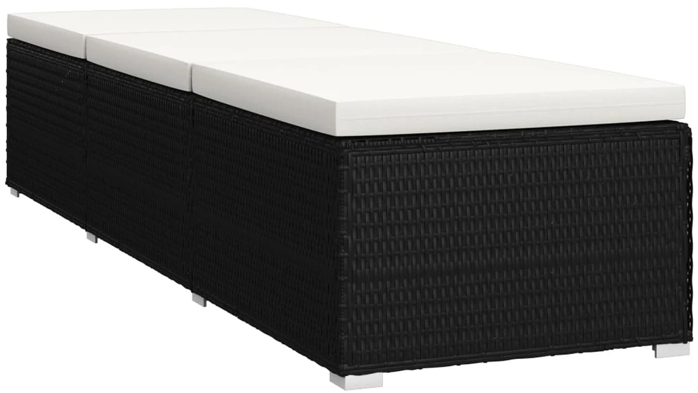 Sofa Saulės gultai su arbatos staliuku, 3 dalių, juodi, poliratanas