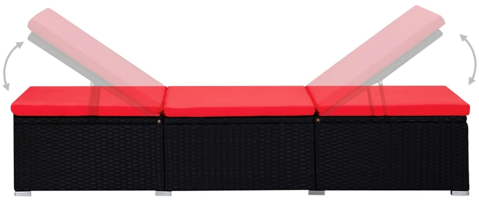 Sofa Saulės gultai su arbatos staliuku, 3 dalių, juodi, poliratanas