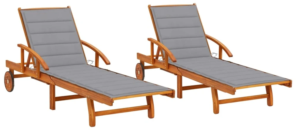 Sofa Saulės gultai su čiužinukais, 2vnt., akacijos medienos masyvas