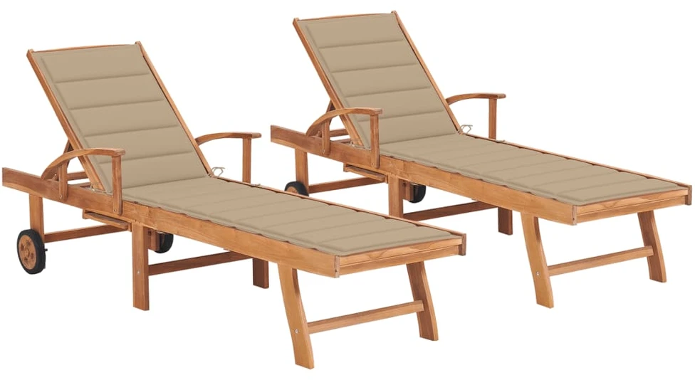 Sofa Saulės gultai su smėlio čiužinukais, 2vnt., tikmedis