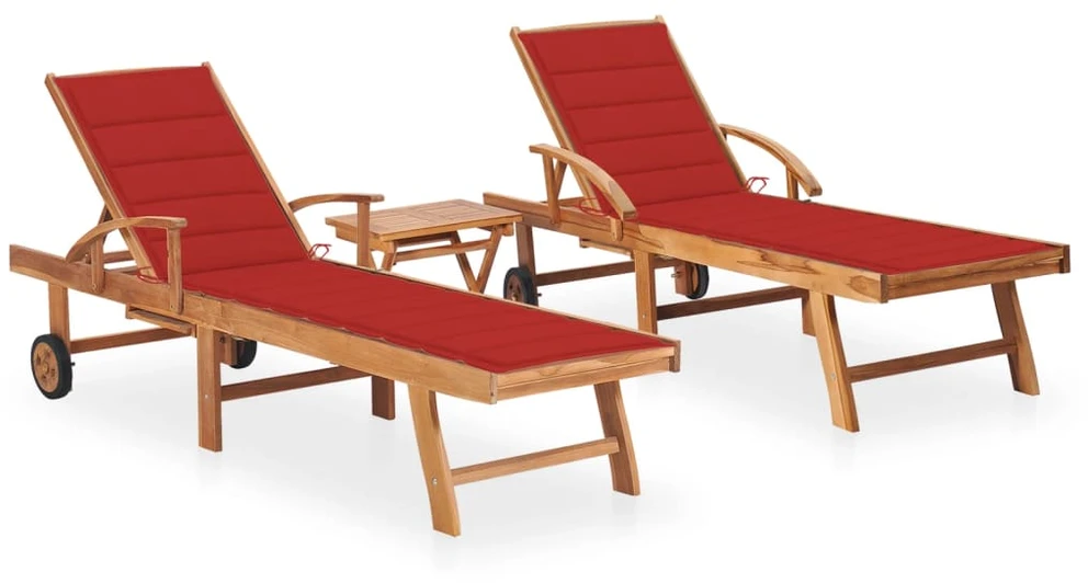 Sofa Saulės gultai su staliuku ir čiužinukais, 2vnt., tikmedis