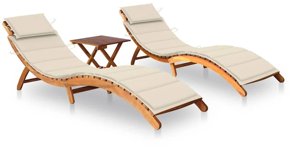 Sofa Saulės gultai su staliuku ir čiužinukais, 2vnt., akacija