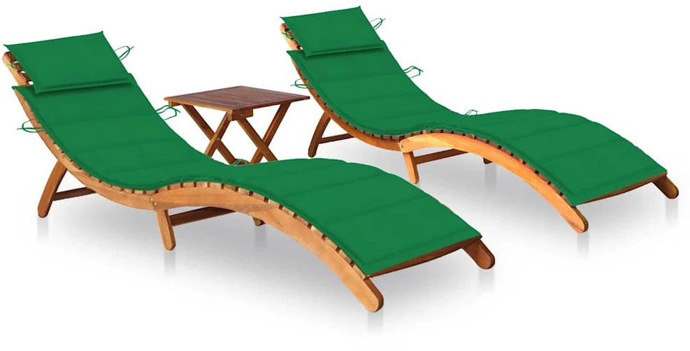 Sofa Saulės gultai su staliuku ir čiužinukais, 2vnt., akacija