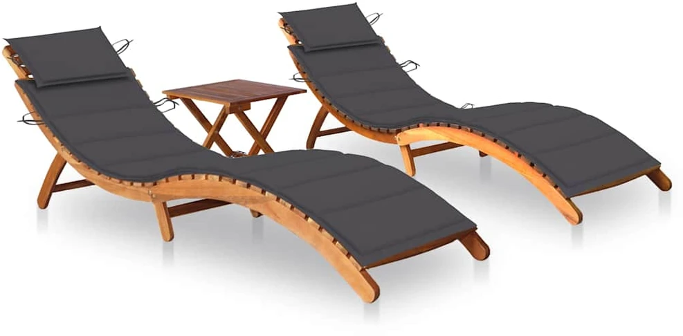 Sofa Saulės gultai su staliuku ir čiužinukais, 2vnt., akacija
