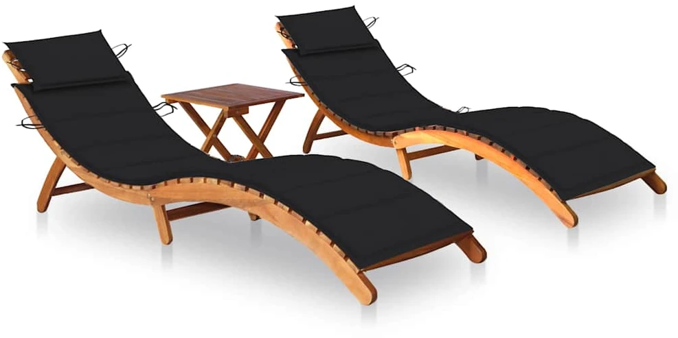 Sofa Saulės gultai su staliuku ir čiužinukais, 2vnt., akacija