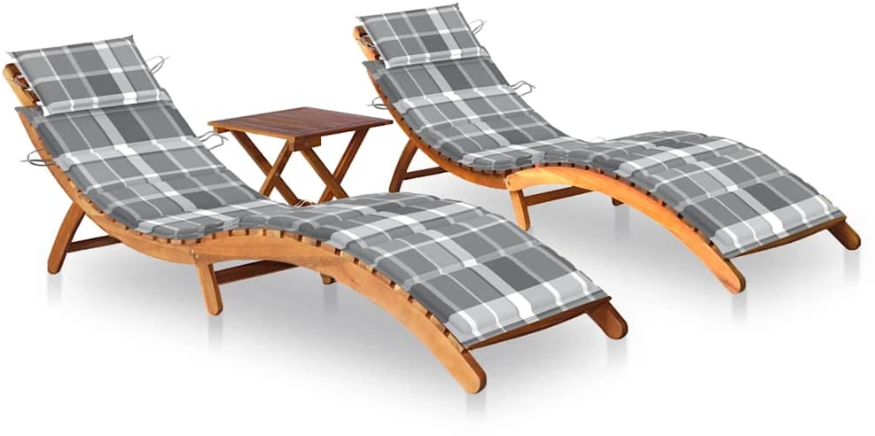 Sofa Saulės gultai su staliuku ir čiužinukais, 2vnt., akacija