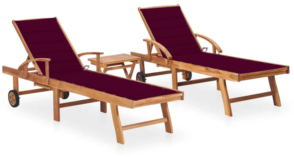 Sofa Saulės gultai su staliuku ir čiužinukais, 2vnt., tikmedis