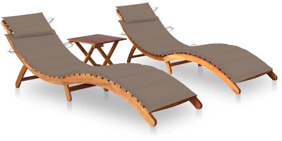 Sofa Saulės gultai su staliuku ir čiužinukais, 2vnt., akacija