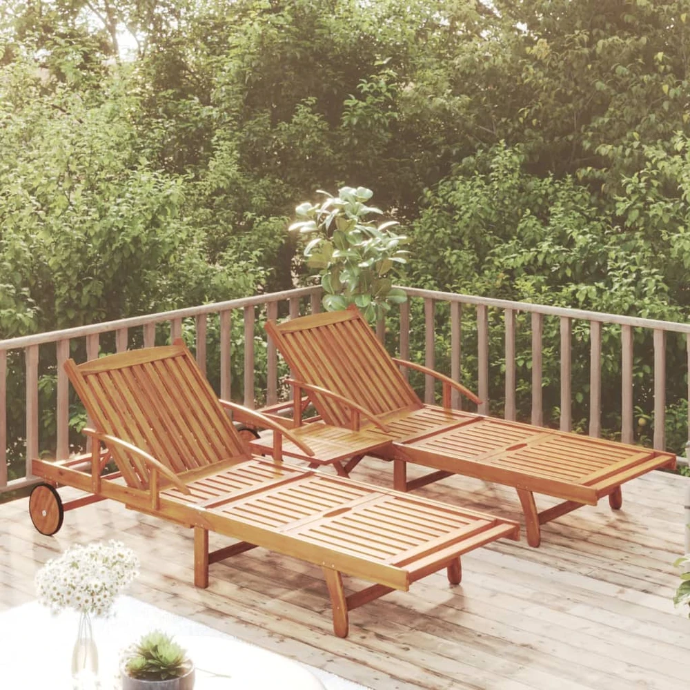 Sofa Saulės gultų ir staliuko komplektas, 2 dalių, akacijos masyvas