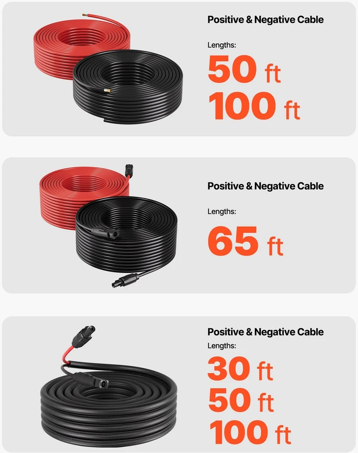 VEVOR 9,14 m saulės baterijos prailginimo kabelis 10 AWG