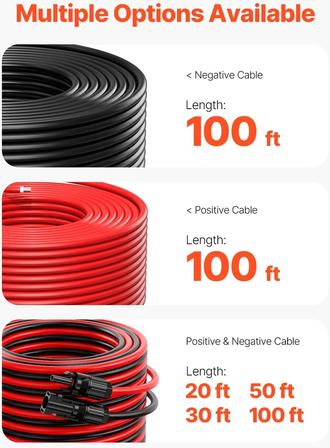 VEVOR 30,48 m saulės kolektoriaus kabelis 10AWG