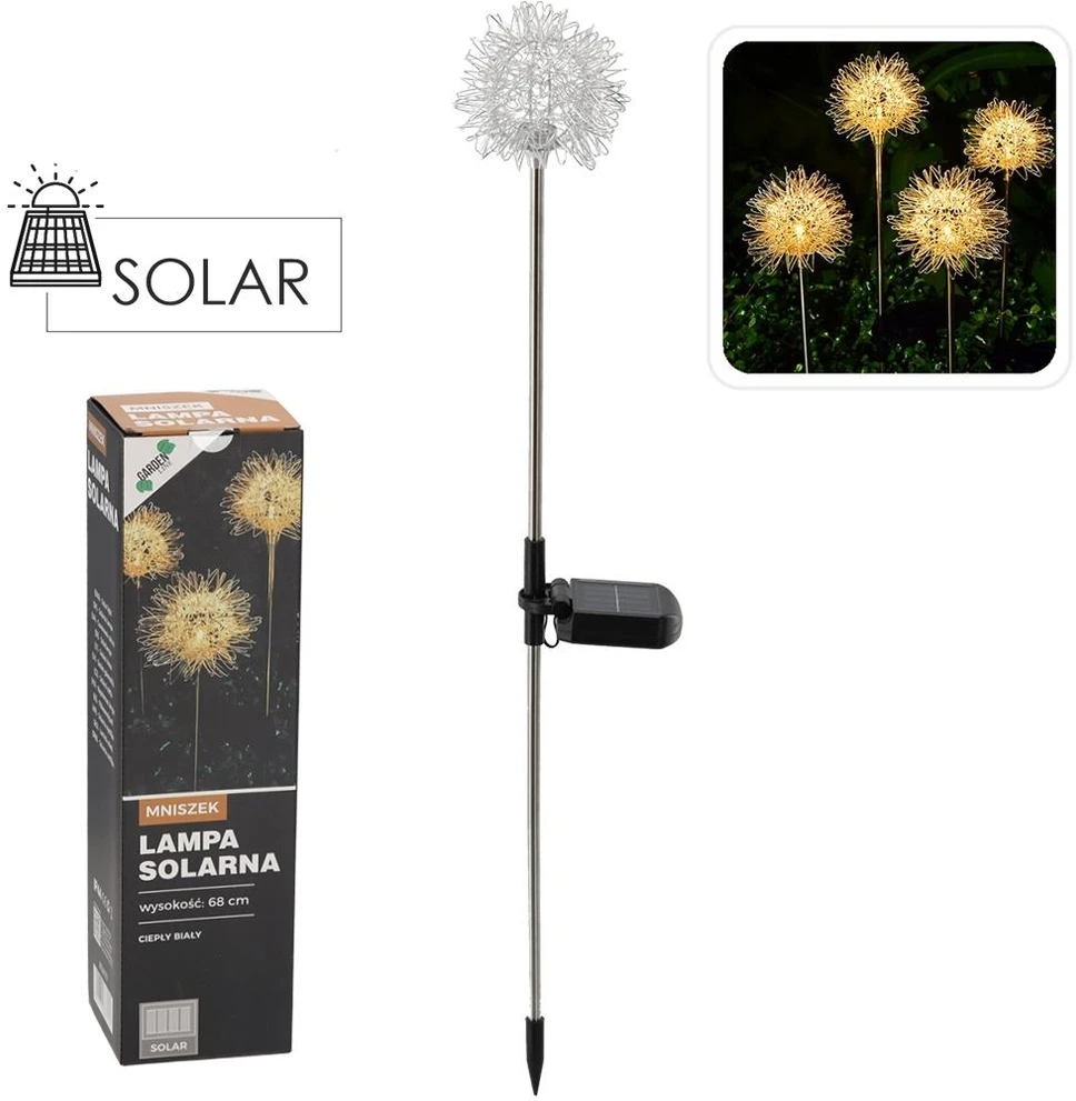 Saulės lempa „Kiaulpienė“ – LED, šiltai balta šviesa, 68 cm