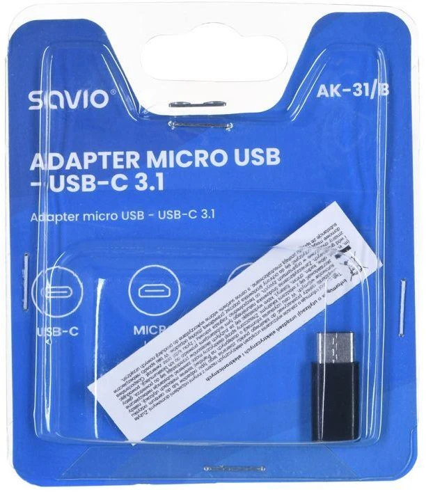 USB Adapteris - Savio AK-31 Micro USB Į USB-C Juodas