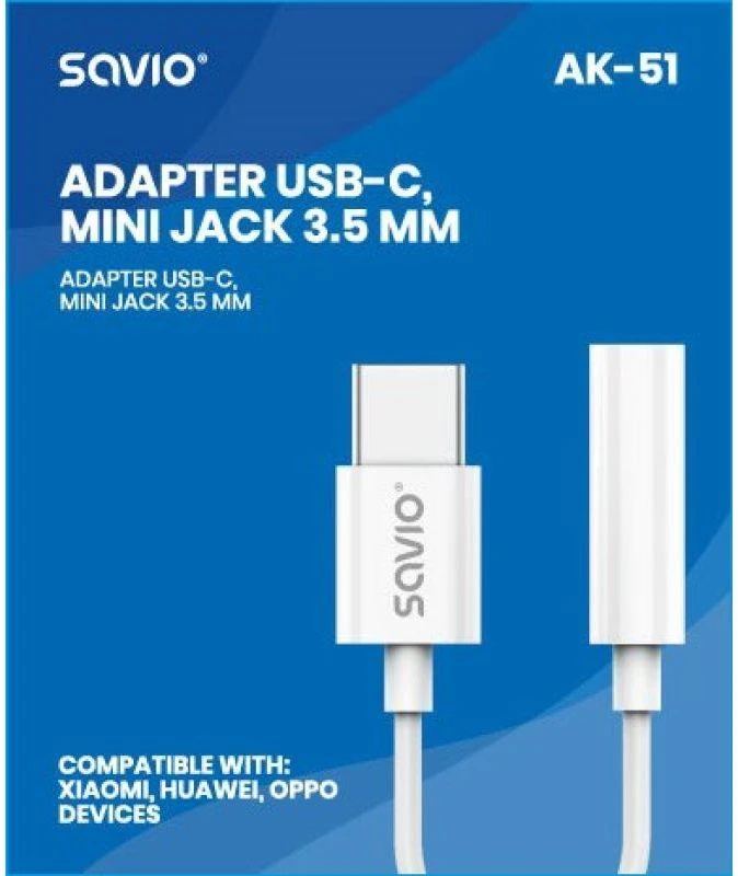 Garso Adapteris - SAVIO AK-51 USB Type 3.1 C į 3.5mm Mot. Balta