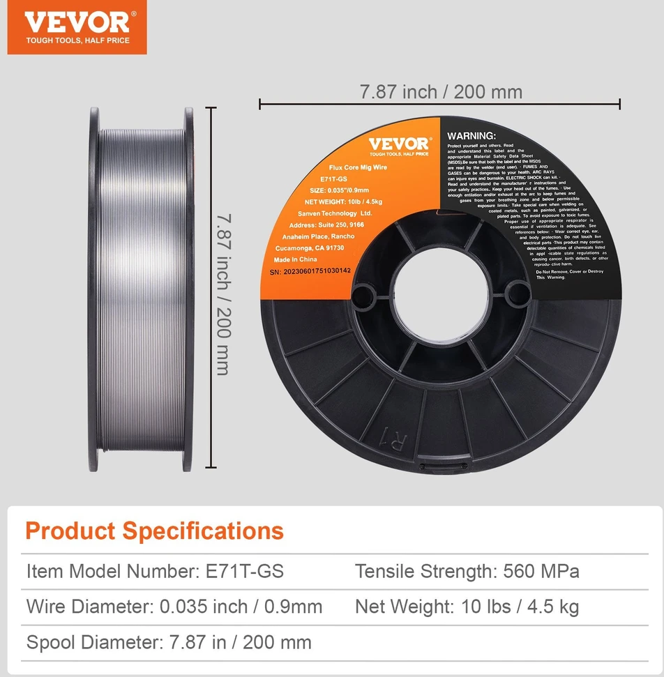 VEVOR Suvirinimo viela E71T-GS, 0.9 mm 4.5kg