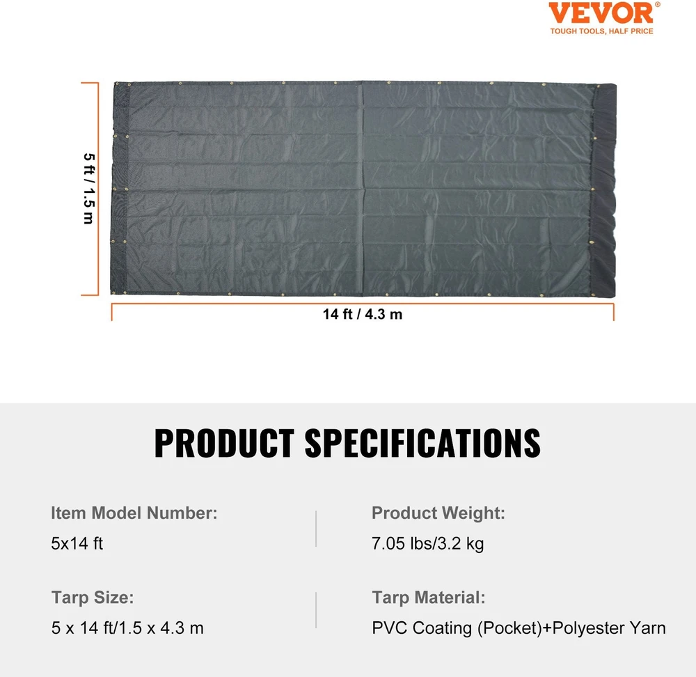 VEVOR Sunkvežimių brezentas, juodas, PVC danga, 1.5 x 4.3 m