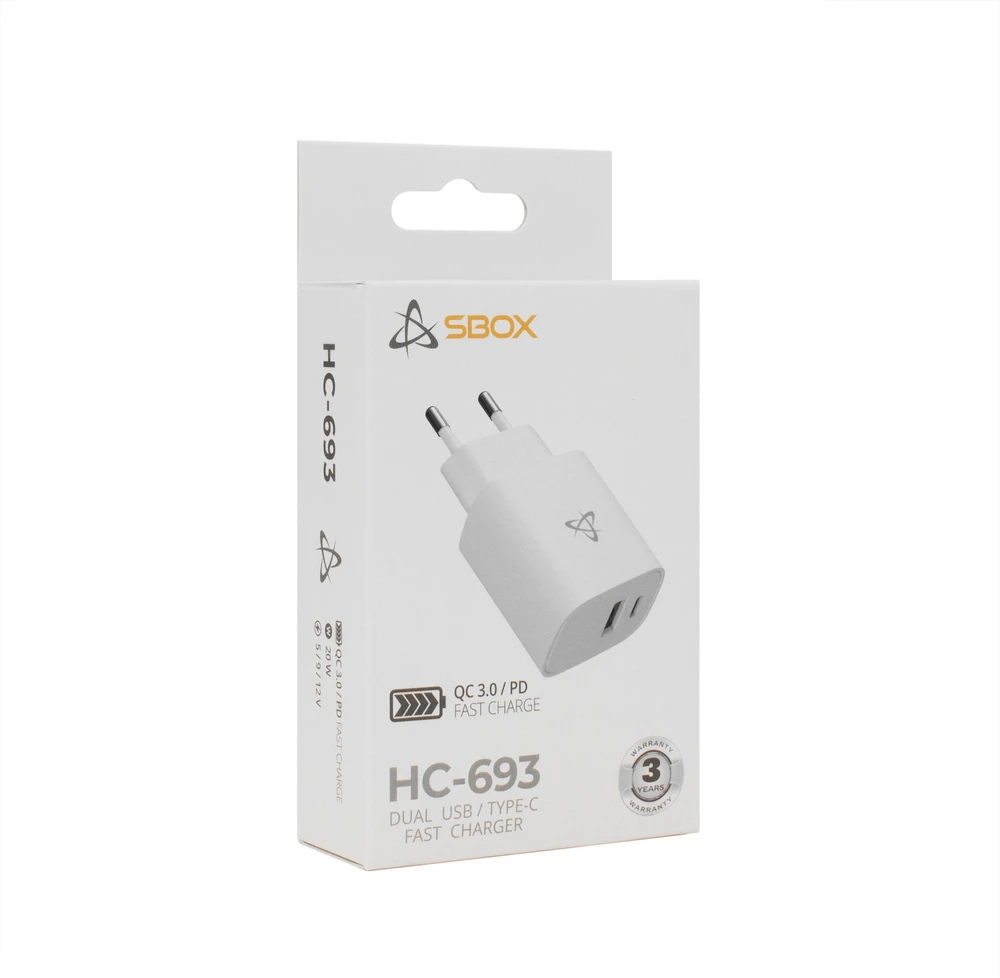 Sbox HC-693 USB namų įkroviklis 20 W, baltas