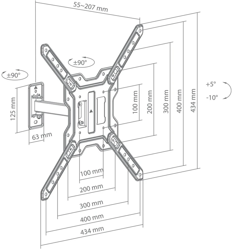 Sbox LCD-441-2 visiškai judrus televizoriaus sieninis laikiklis 23–65 col., iki 30 kg, VESA 400 x 400, juodas