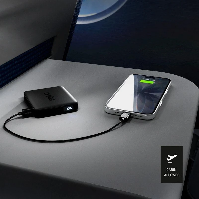 SBS HD 10W 5000mAh USB-C Power Bank with LCD Ekranas - Juodas
