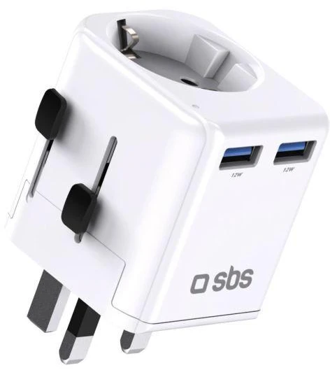 SBS universal travel adapter – EU 2xUSB-A – baltos spalvos