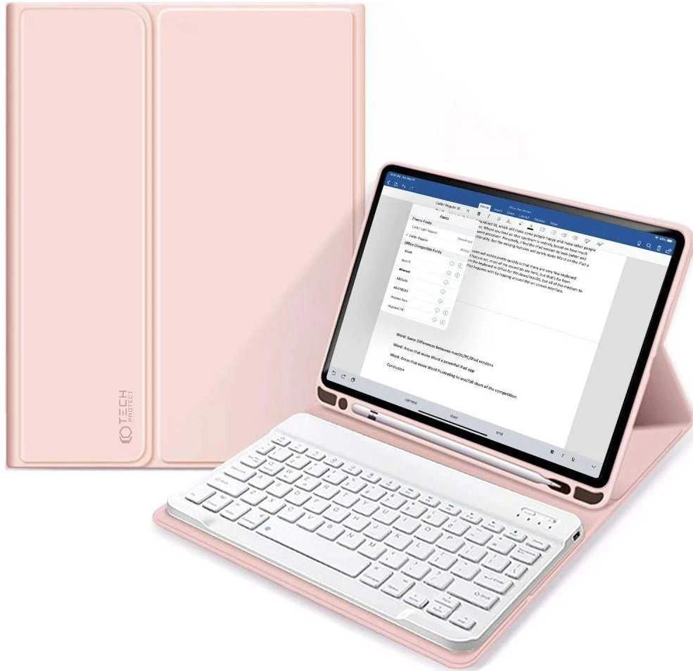 4Kom Tech-Protect SC Pen + klaviatūra su klaviatūra Apple iPad D 10.9” 10 / 2022 / 11” 11 / 2025 – dėklas planšetiniam kompiuteriui rožinės spalvos
