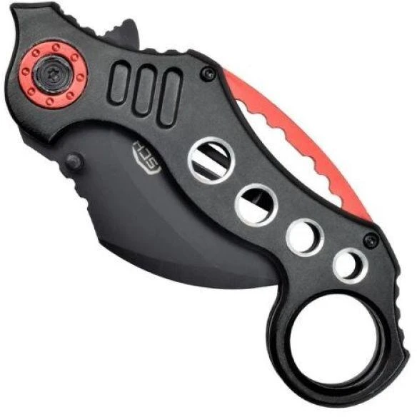 SC3 SCK plieniniai žnyplės formos peiliai Karambit K29 juodas-raudonas