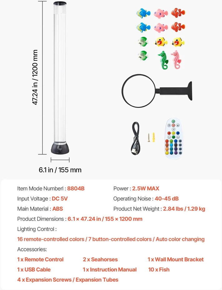 Vevor 120 cm sensorinė burbulinė lempa